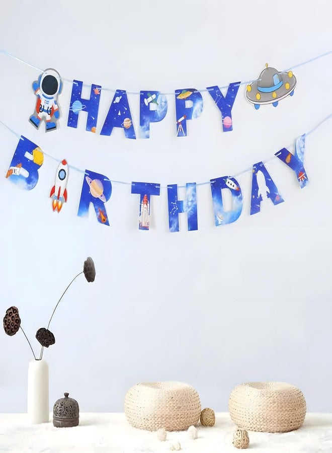 Juzfun لافتة عيد ميلاد سعيد من جوزفن، حروف أبجدية زرقاء، ديكور جداري مستوحى من الفضاء، مصنوعة من ورق لامع - Image 3